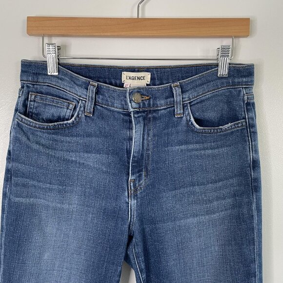 L'AGENCE Jeans Womens 27 Blue Marcelle French Slim Raw Hem Stretch USA Designer - Picture 2 of 12